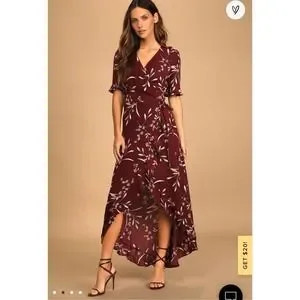 Lulus Wild Winds Burgundy Floral Print High Low Wrap Dress | Poshmark