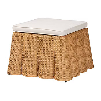 Palm Scalloped Rattan Ottoman in Light Honey with Removable Cushion | JCPenney