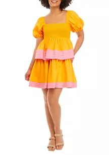 Women's Color Block Smocked Tiered Mini Dress | Belk