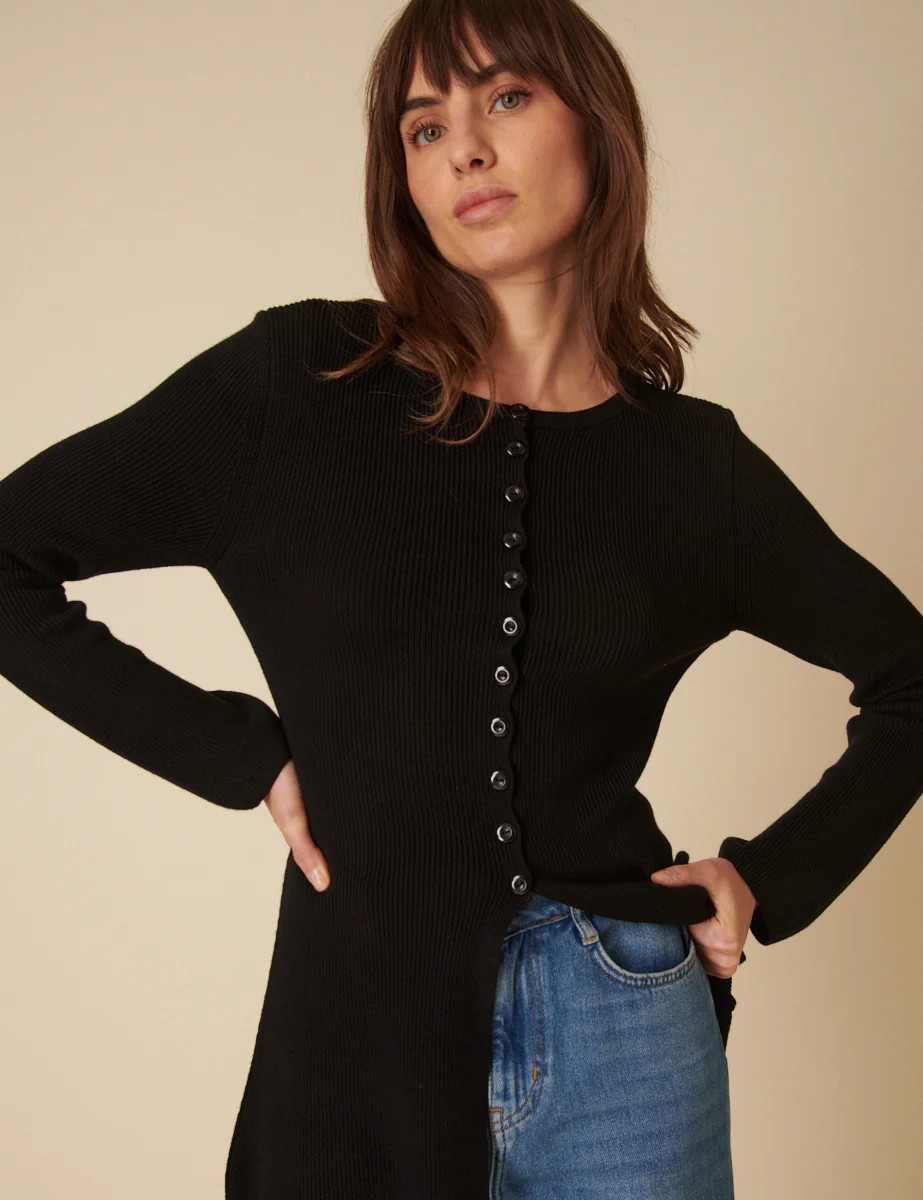Black Ribbed Longline Cardigan | Nobody's Child
