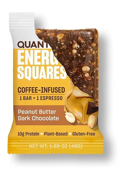 Quantum Energy Squares, Coffee-Infused Energy Bars, Peanut Butter Dark Chocolate, Box of 8 Bars | Amazon (US)