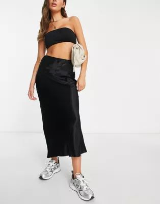Topshop satin bias longer length midi skirt in black | ASOS (Global)