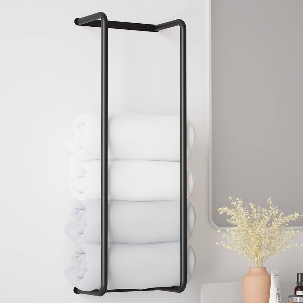 Towel Rack for Bathroom, Wall Mounted Stainless Steel Bathroom Organizer, Bath Towel Holder Wall ... | Amazon (US)