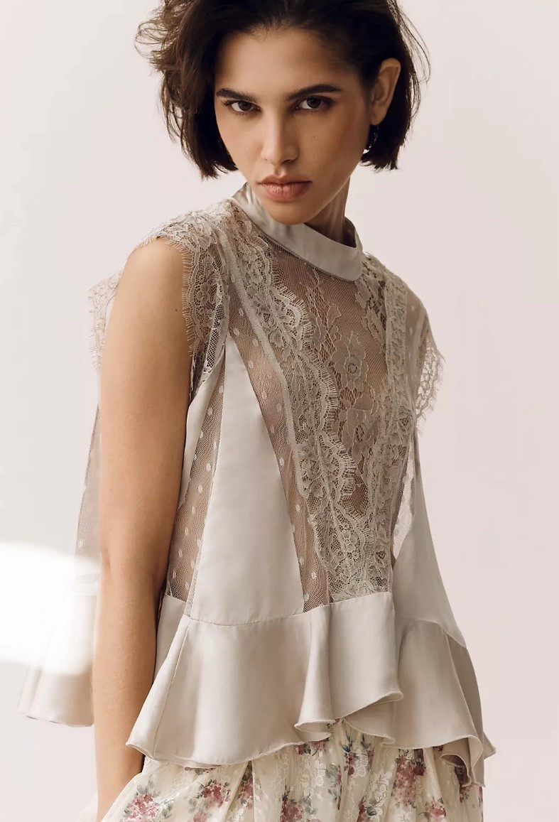  Anthropologie Sheer Lace Peplum Blouse