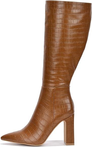 Cape Robbin Saywhat-2 Sexy Mid Calf Chunky heeled Booties for Women, Pointed Toe Knee High Block ... | Amazon (US)