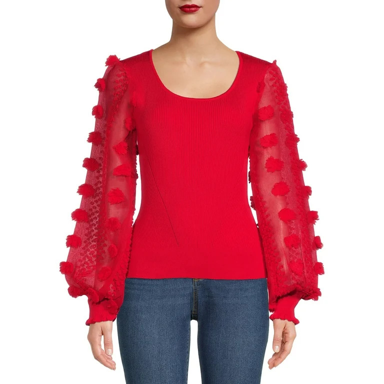 No Boundaries Juniors' Scoop Neck Top with Floral Bell Sleeves | Walmart (US)