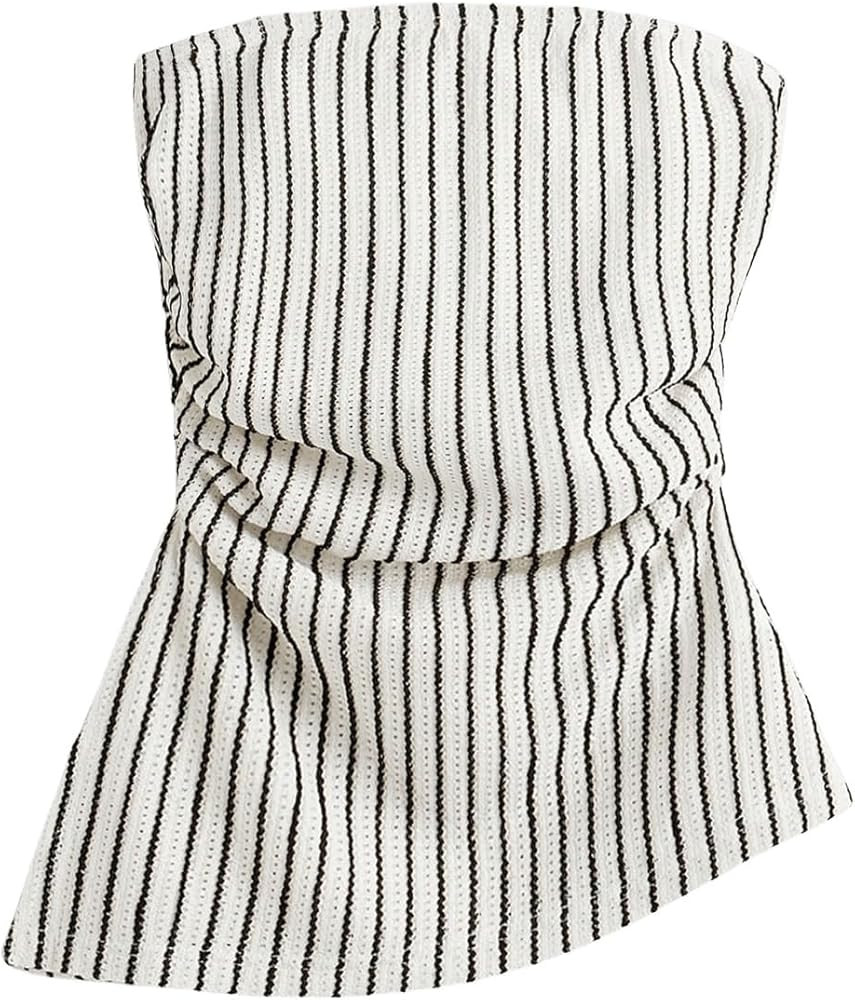 GORGLITTER Women's Asymmetrical Strapless Tube Tops Ruched Textured Sleeveless Bandeau Going Out ... | Amazon (US)