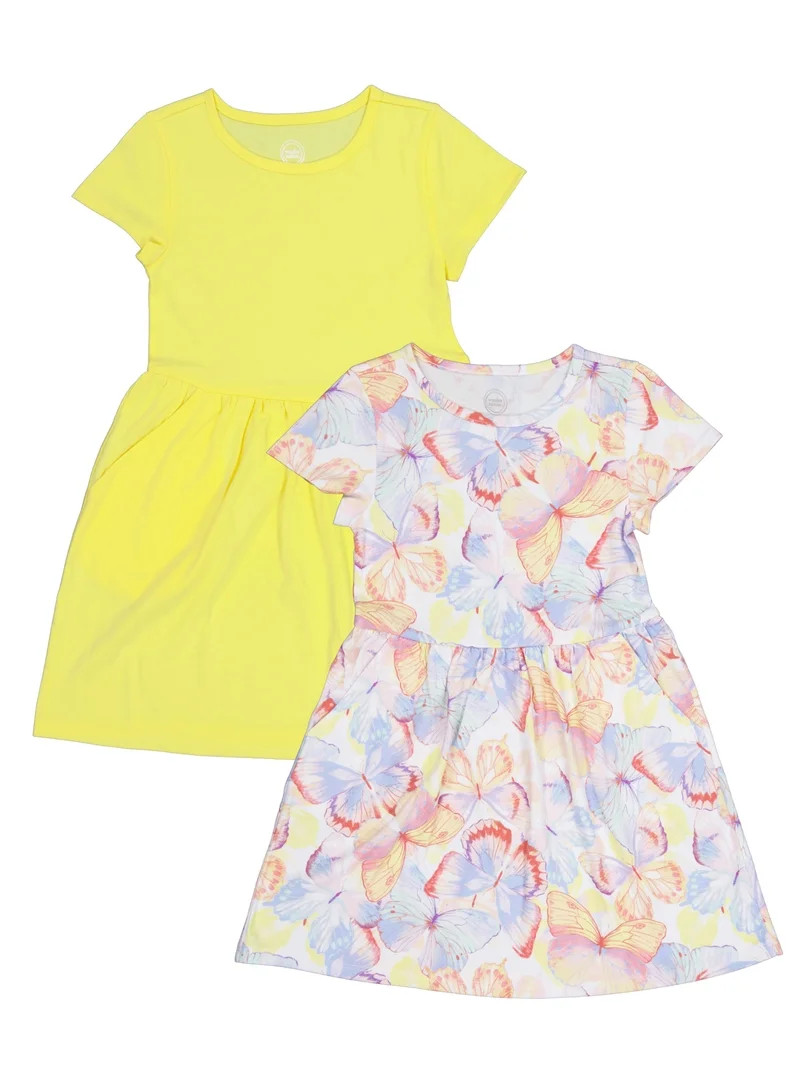 Wonder Nation Girl's Short Sleeve Play Dress, 2-Pack, Sizes 4-18 & Plus | Walmart (US)