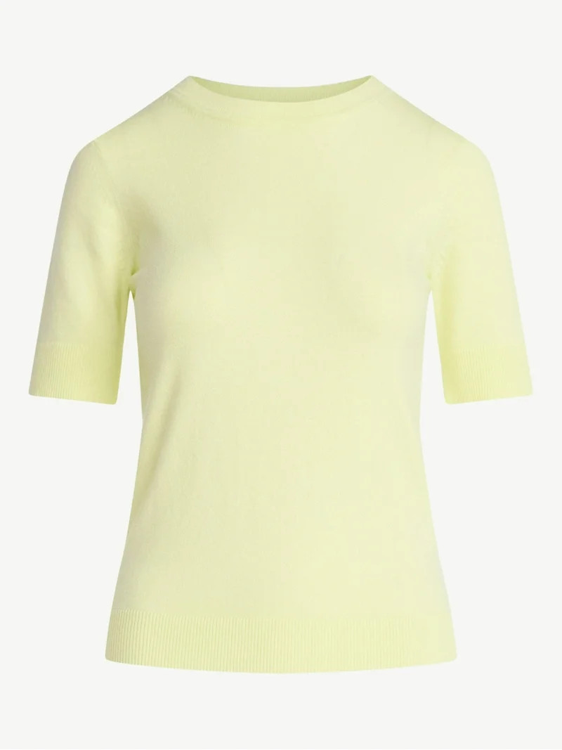 Free Assembly Women's and Women's Plus Cozy Yarn Shrunken Sweater Tee with Short Sleeves, Solid &... | Walmart (US)