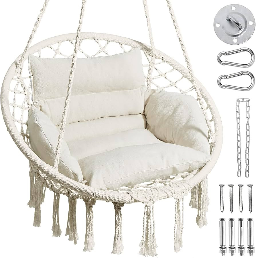 Greenstell Hammock Chair, Macrame Swing Chair with Comfy Cushion, Boho Hanging Chair for Outdoor ... | Amazon (US)