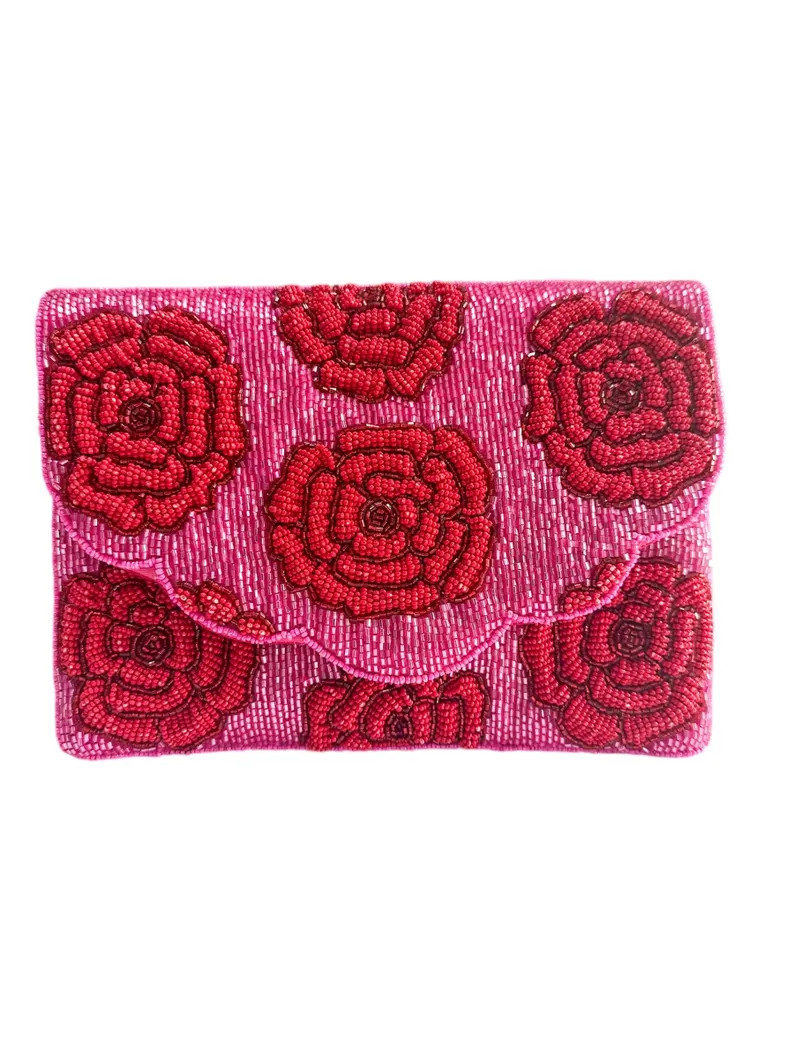 Pink and Red Beaded Floral Clutch Purse, Elegant Stylish Bridal Purse Crossbody, Wedding Accessor... | Etsy (US)