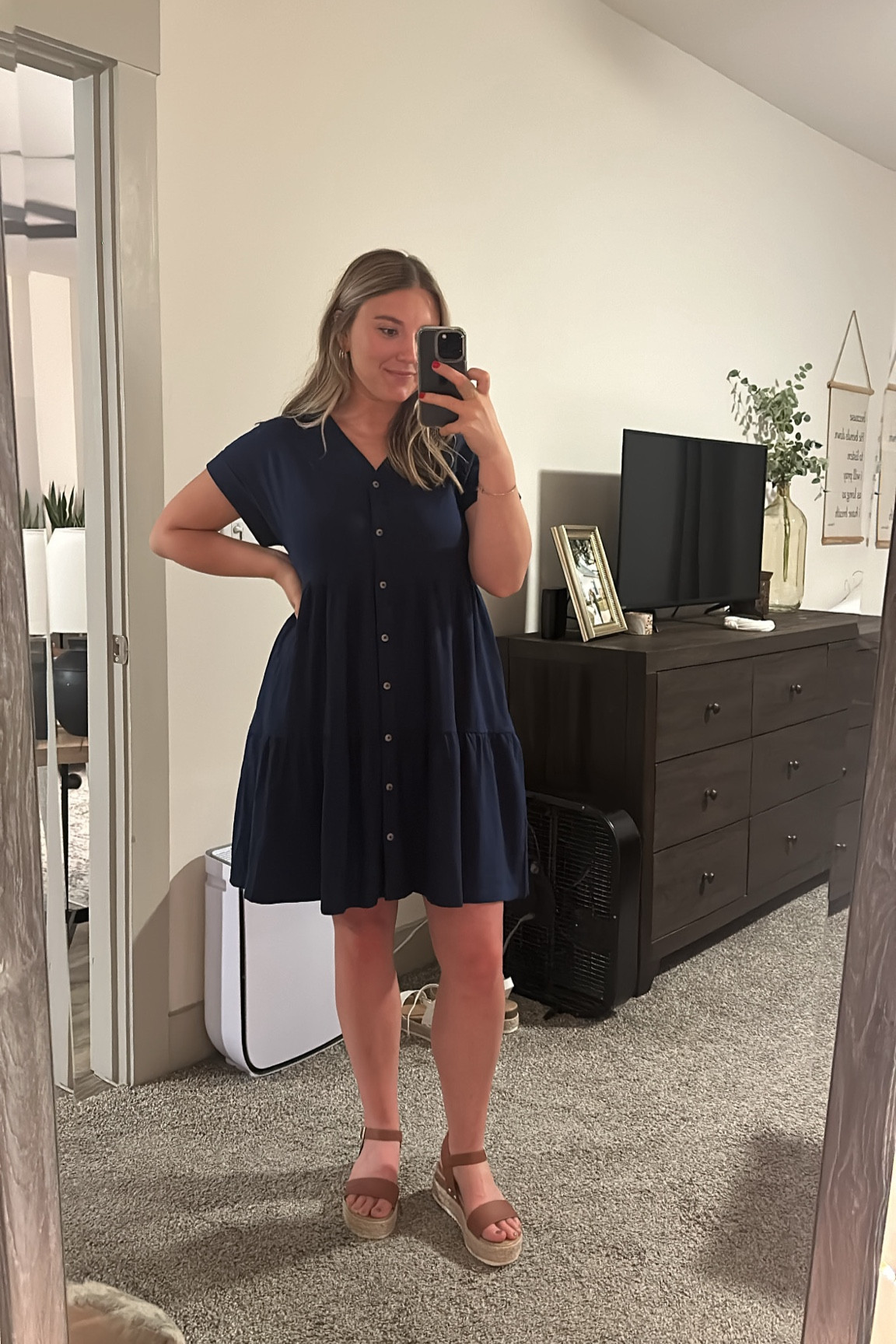 I love an easy throw on dress. This navy one is a staple in my closet now! Wearing a medium. 

#LTKActive #LTKMidsize #LTKStyleTip
