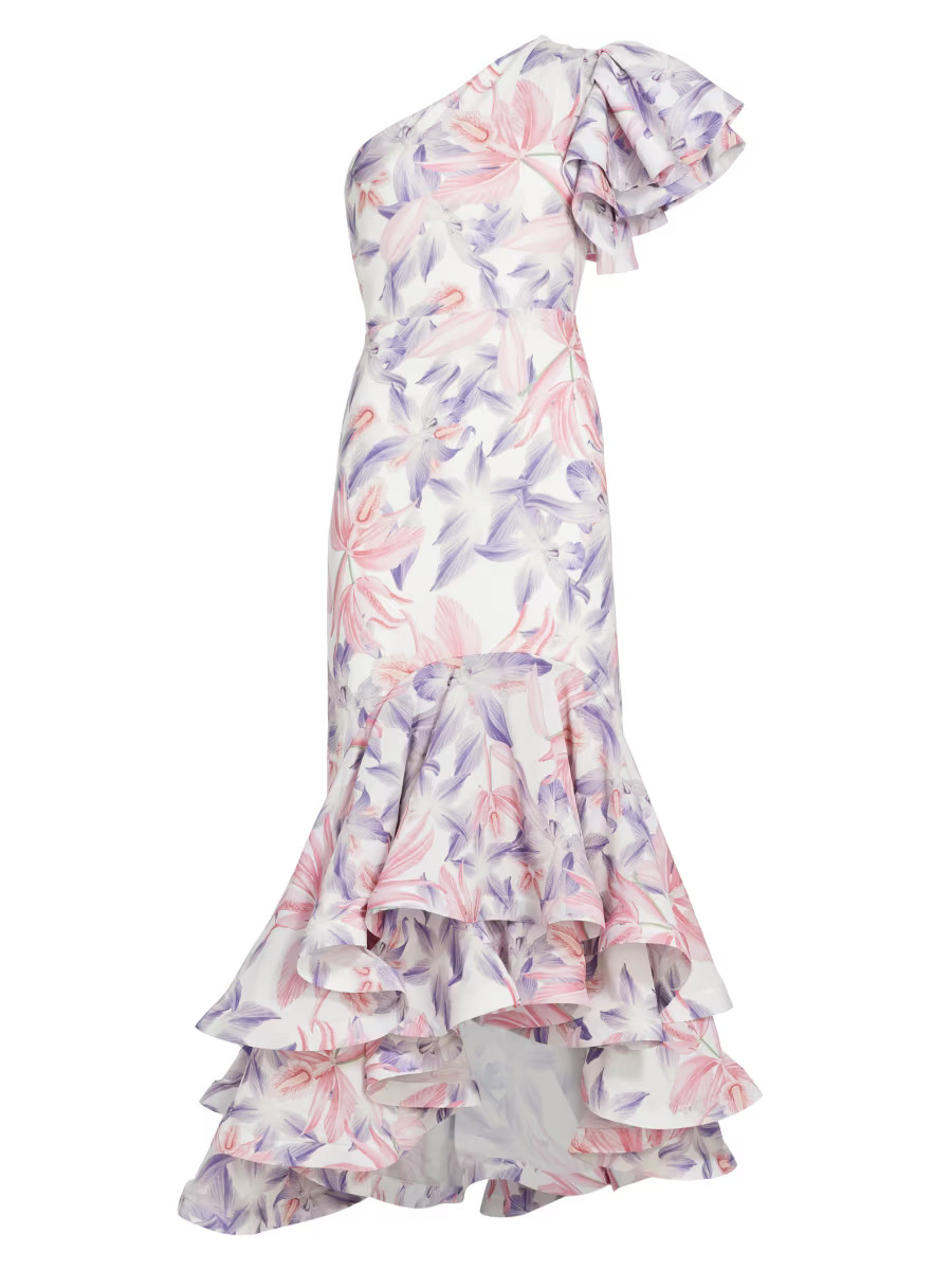 Corocora Ruffled Floral One-Shoulder Maxi Dress | Saks Fifth Avenue