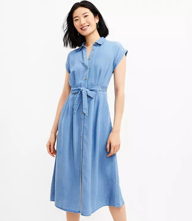 Chambray Midi Pocket Shirtdress | LOFT