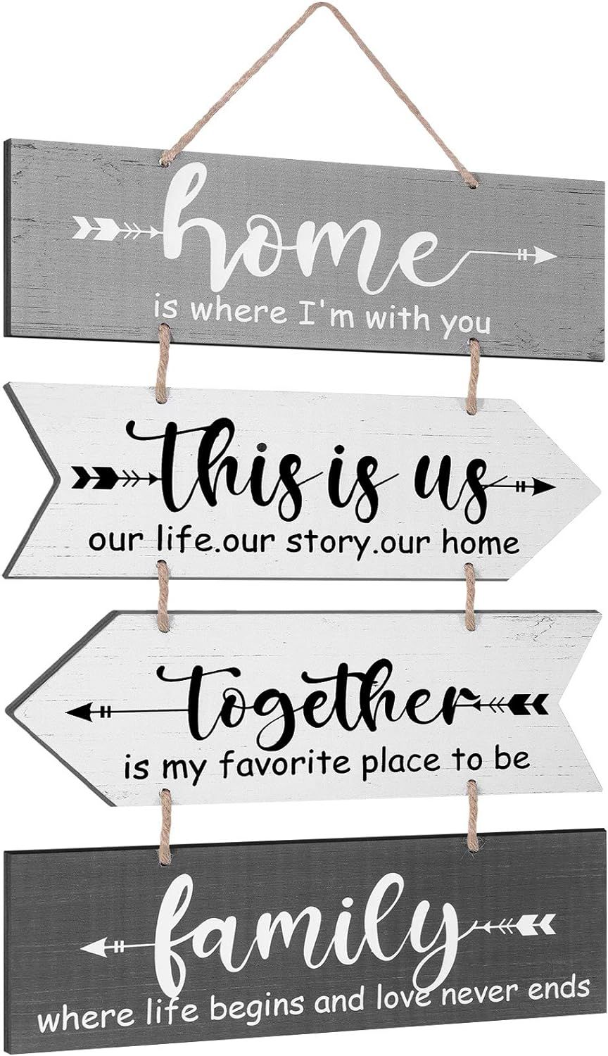Jetec 4 Pieces Family Wall Decor This is Us Together Family Home Rustic Hanging Sign Farmhouse De... | Amazon (US)