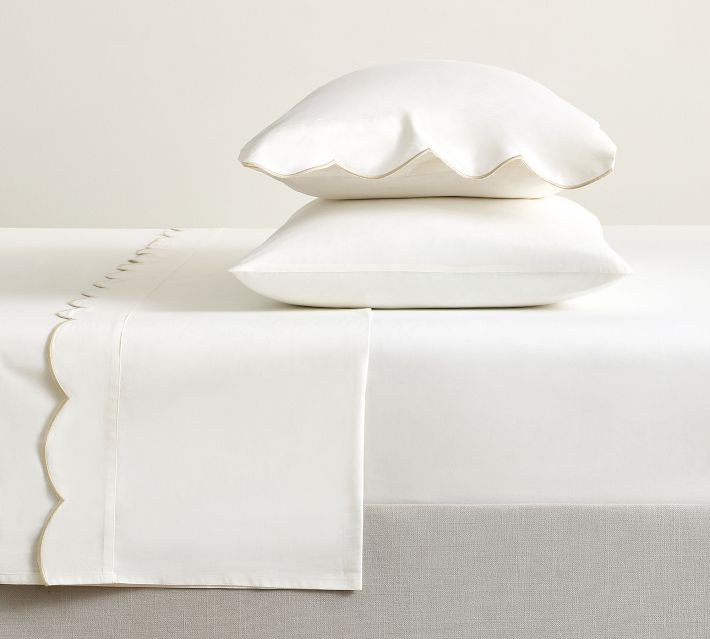 Scalloped Embroidered Percale Sheet Set | Pottery Barn (US)