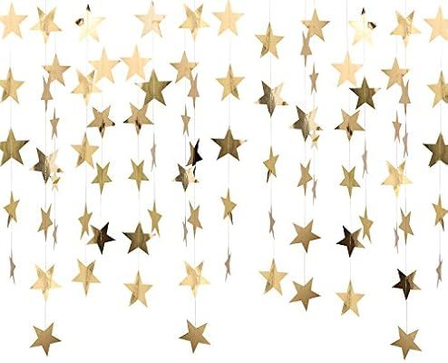 Whaline Reflective Star Paper Garland Gold Sparkling Star Bunting Banner for Christmas Deccoratio... | Amazon (US)
