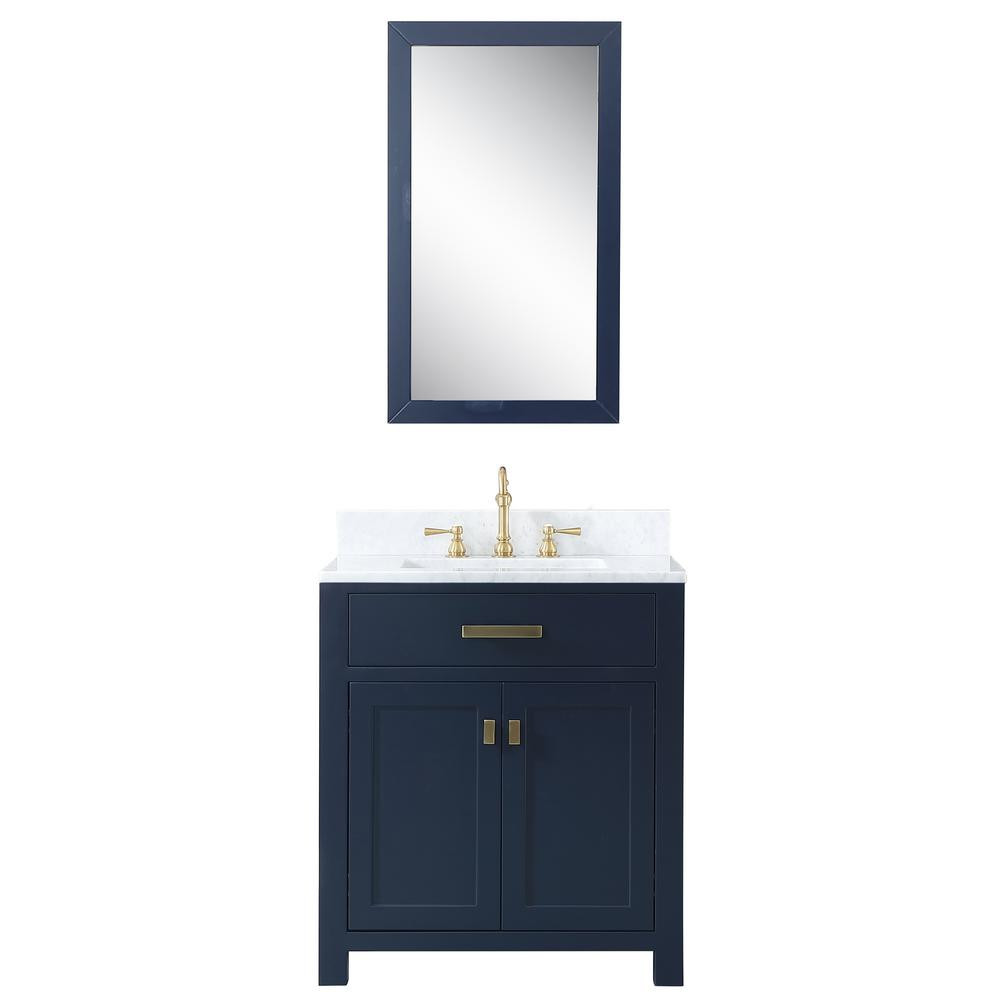 Water Creation Madison 30 in. Bath Vanity in Monarch Blue with Marble Vanity Top in Carrara White... | The Home Depot