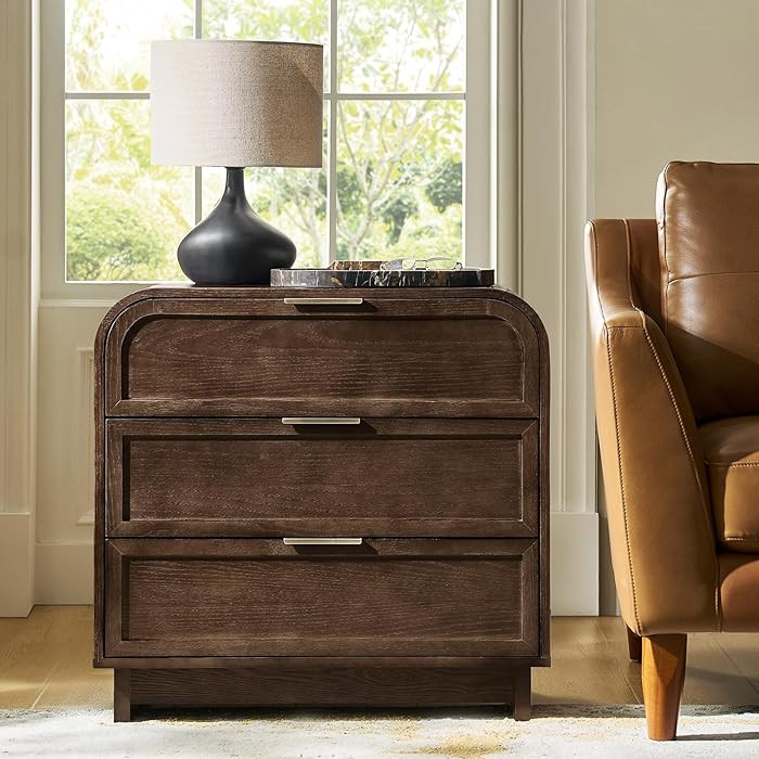 HULALA HOME Mid Century Modern End Table with Charging Station, 3 Drawers End Table with Solid Wo... | Amazon (US)