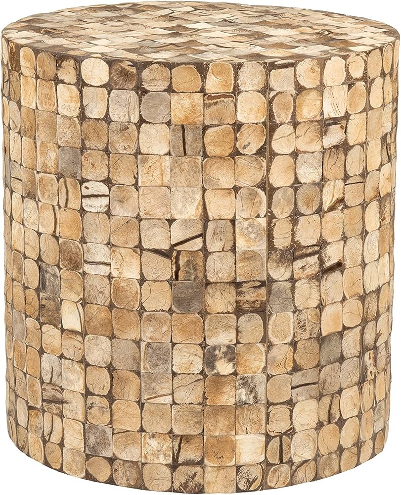 East at Main Round Side Table - Real Coconut Shell Mosaic Inlaid, Pre-Assembled, Natural Wood and... | Amazon (US)