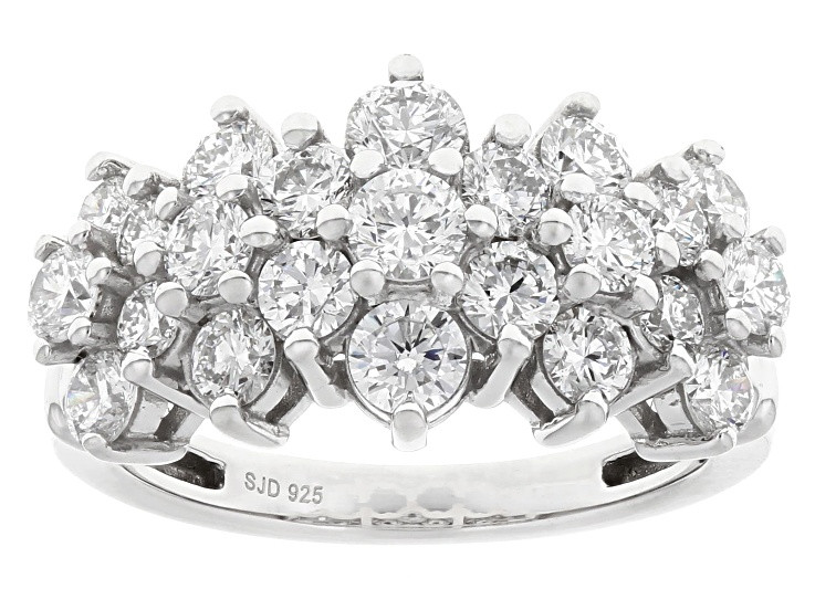 White Lab-Grown Diamond H SI Rhodium Over Sterling Silver Cluster Ring 2.00ctw - LGA007 | JTV Jewelry
