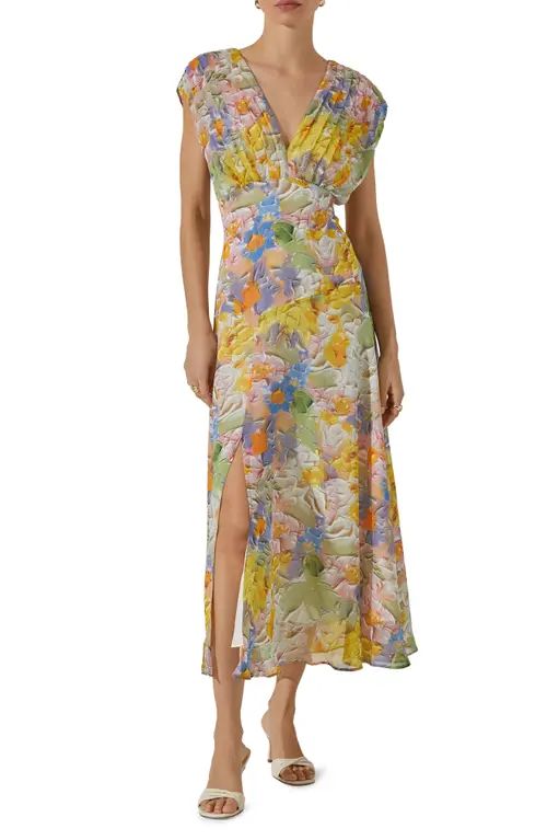 ASTR the Label Floral Pleated Bodice Midi Dress in Cream Multi Floral Abstract at Nordstrom, Size... | Nordstrom