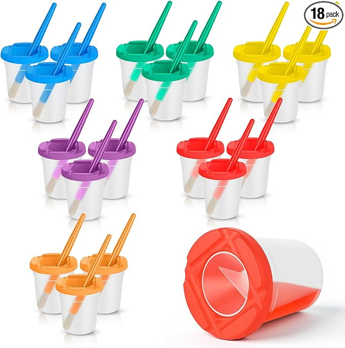 36 Pcs No Spill Paint Cups with Lids and Brushes Mess-Free - Spill Proof Small Plastic Paint Cont... | Amazon (US)