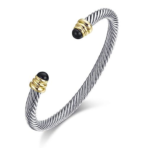 Ofashion Twisted Cable Bracelet with Black Spinel, Brass Alloy, 5mm | Amazon (US)