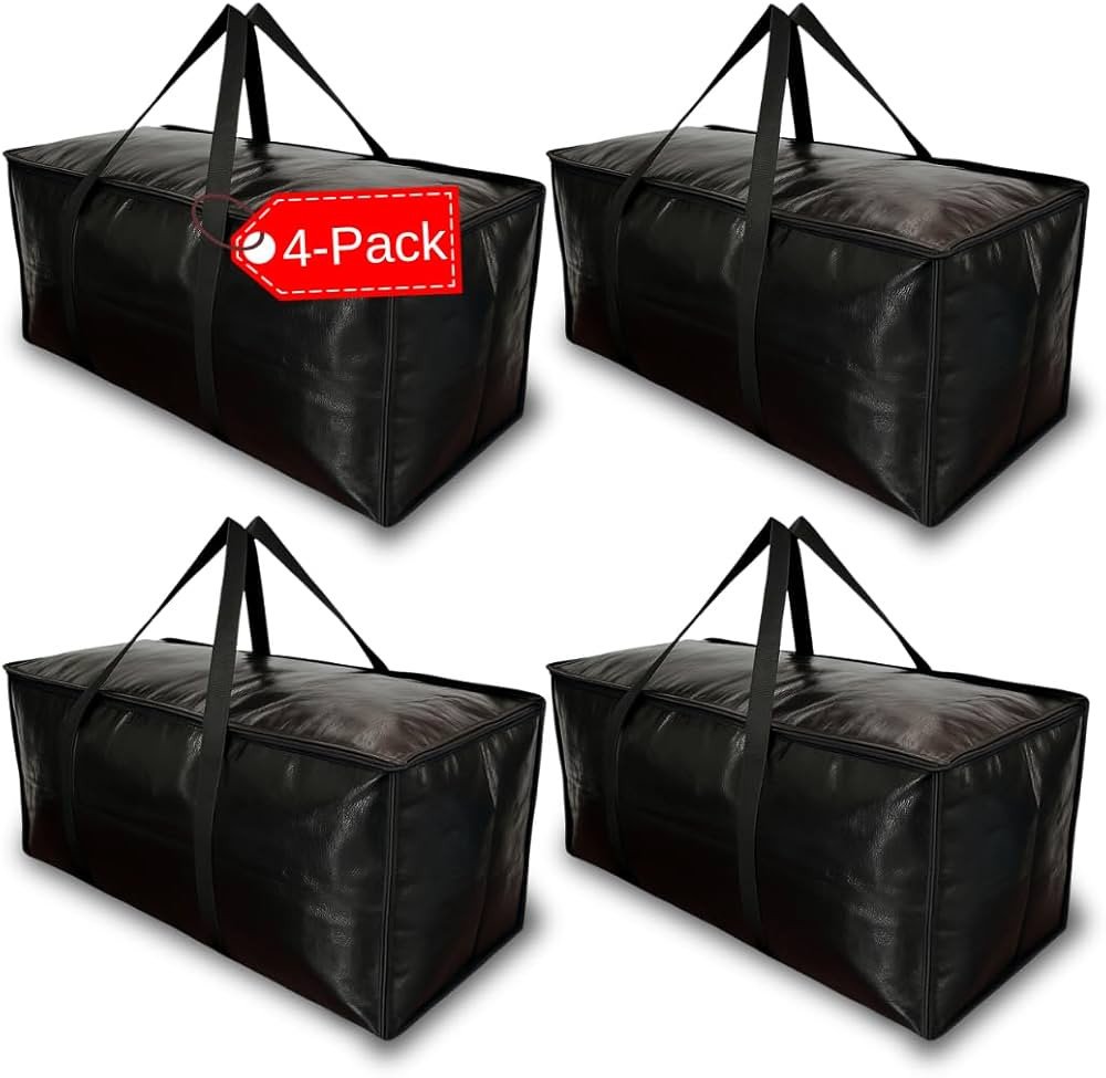 BAG-THAT! 4-Pack Black Moving Bags, Extra Large Storage Bags with Zipper, Water Resistant Packing... | Amazon (US)