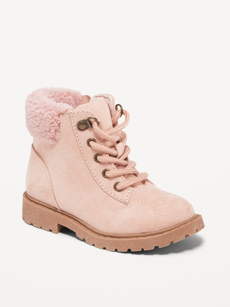 Faux-Suede Lace-Up Sherpa-Cuff Boots for Toddler Girls | Old Navy (US)