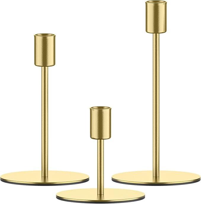 smtyle Gold Taper Christmas Candle Holders for Candlestick Candles Set of 3 Candle Stands with Mi... | Amazon (US)