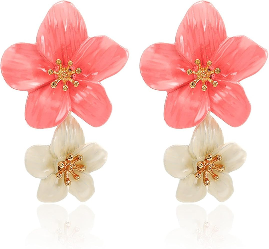 Bohemian Flower Earrings for Women Elegant Matte Double Flower Floral Layered Tiered Dangle Drop ... | Amazon (US)