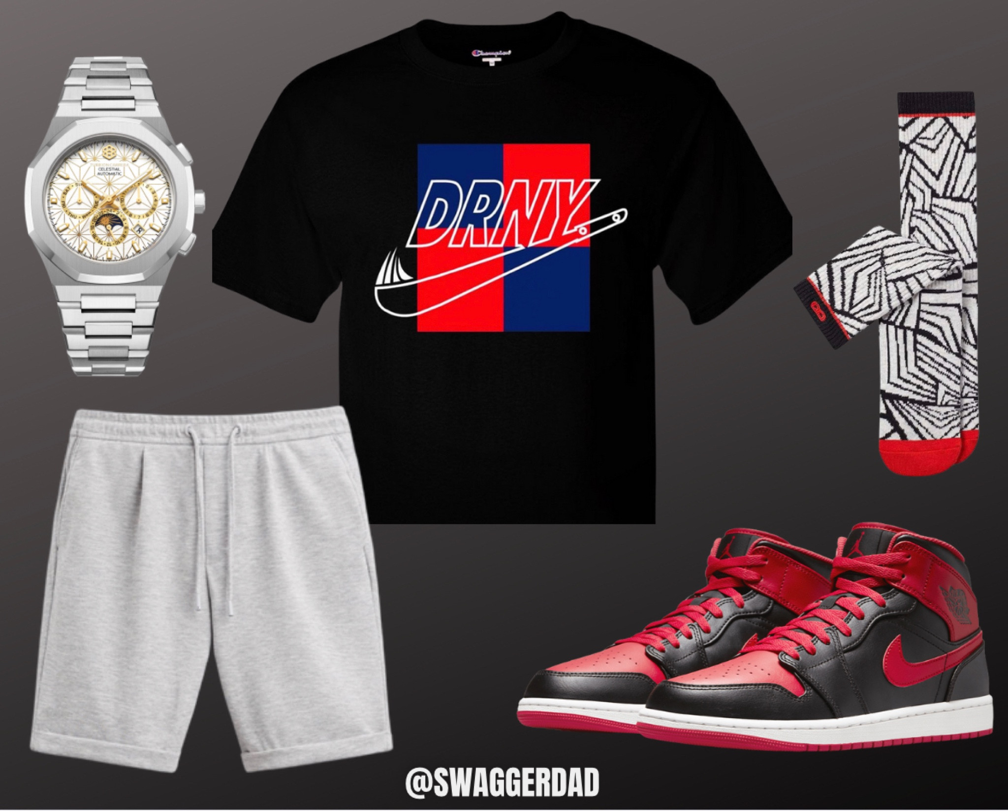 Fashion Friday😎 gray shorts , Nike dunks black and red, pair of thieves socks DRNY T-shirt Turbion Carrere watch.

#LTKSeasonal #LTKFind #LTKsalealert