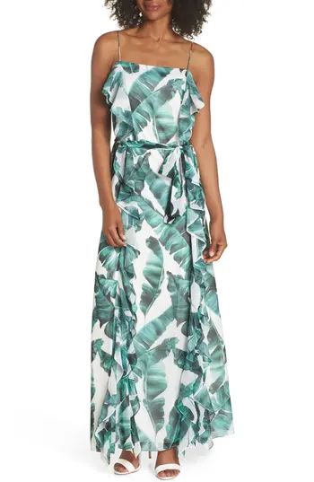 Women's Chelsea28 Palm Leaf Ruffle Maxi Dress | Nordstrom