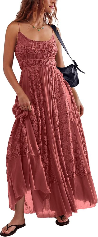 Gacaky Summer Dress for Women Casual Lace Floral Embroidered Bohemian Maxi Dress Flowy A Line Bea... | Amazon (US)