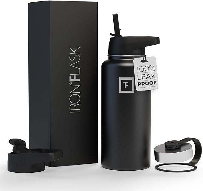 IRON °FLASK Sports Water Bottle - 32 Oz 3 Lids (Straw Lid), Leak Proof - Stainless Steel Gym & S... | Amazon (US)