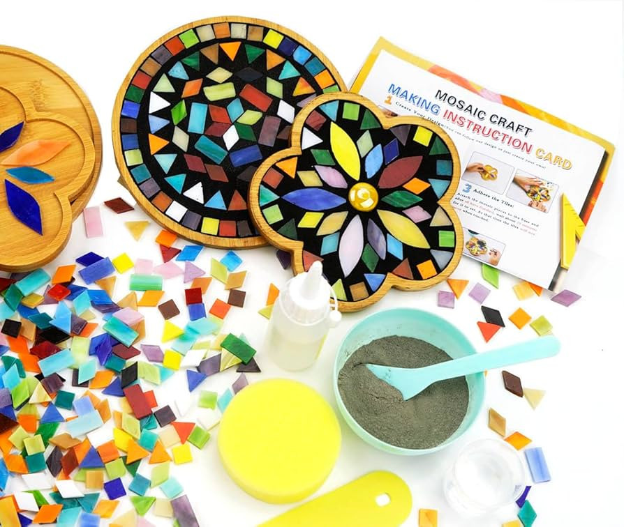 Lanyani 2 Sets of DIY Mosaic Craft Kits Mosaic Tiles Coaster Kit Make Your Own Mosaic Project Han... | Amazon (US)