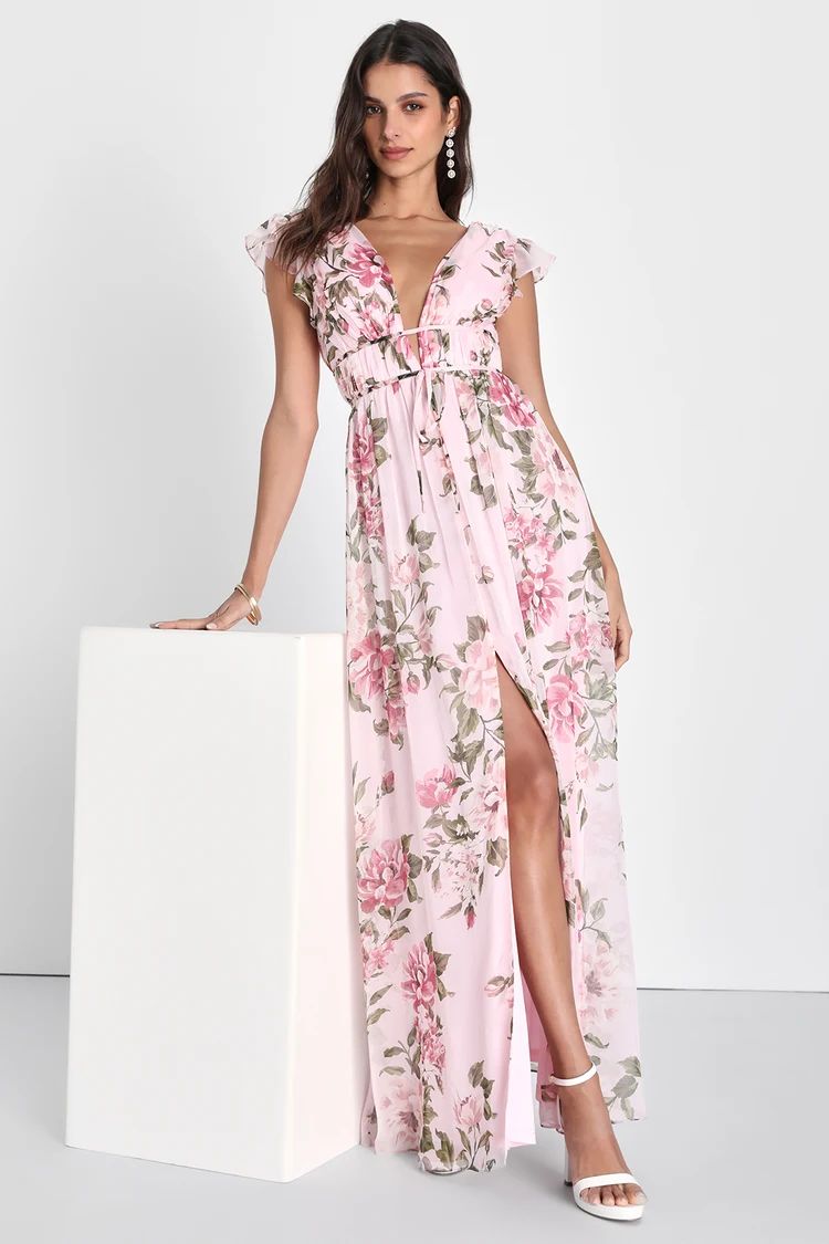 Blooming Impression Pink Floral Print Ruffled Maxi Dress | Lulus