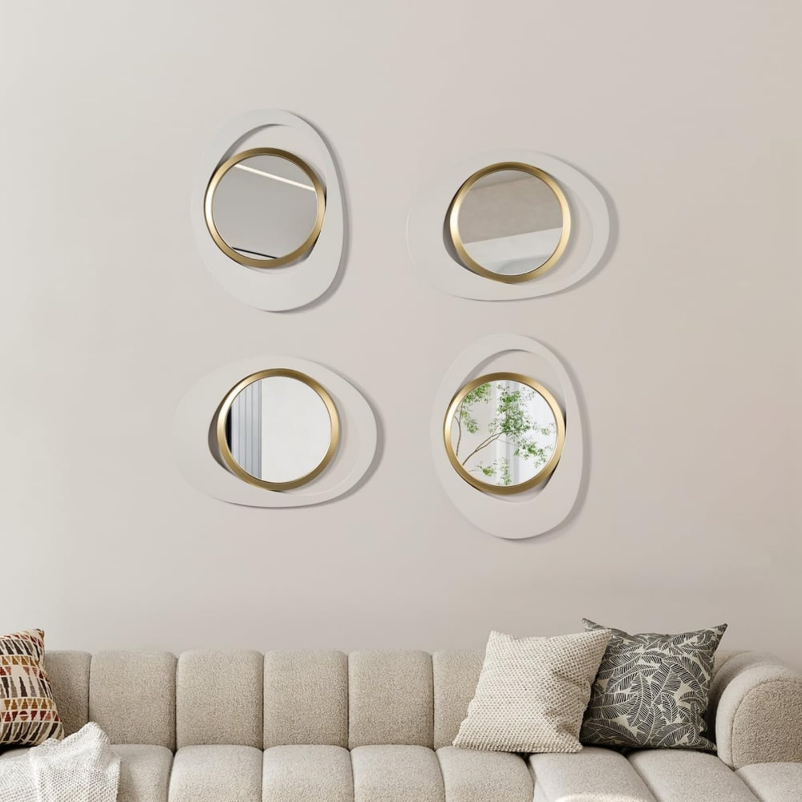 homary Decorative Wall Mirror, 4-Piece Modern 23.6" Large White & Gold Abstract Wall Mirror Decor... | Amazon (US)