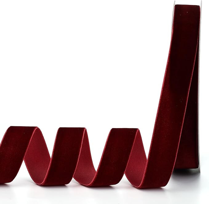 Burgundy Velvet Ribbon,1" W x 20Yd Single Face,Great for Gift Wrapping,Hair Bows,Handmade Craft a... | Amazon (US)