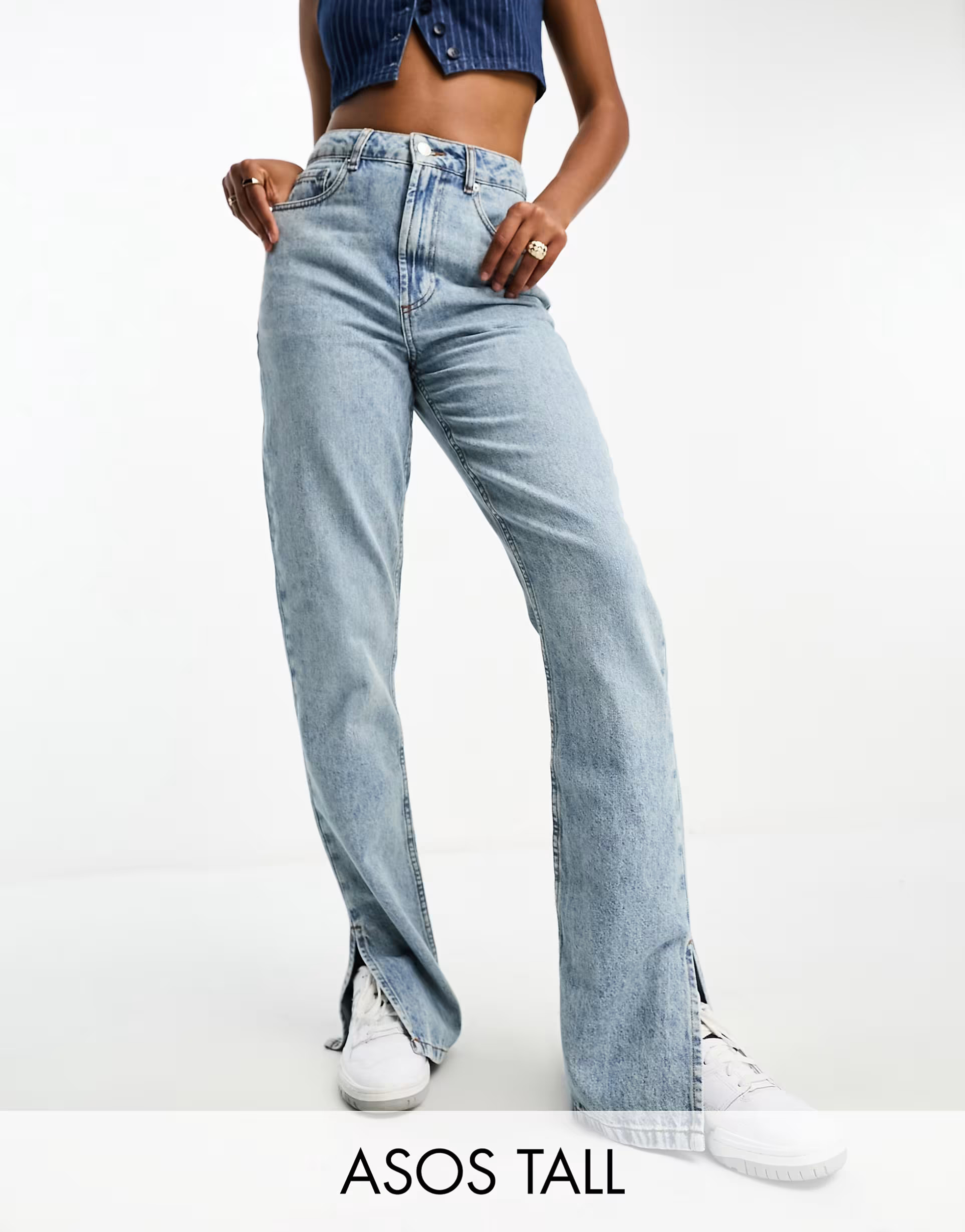 ASOS DESIGN Tall 90s straight jean in mid wash blue with split hem | ASOS | ASOS (Global)