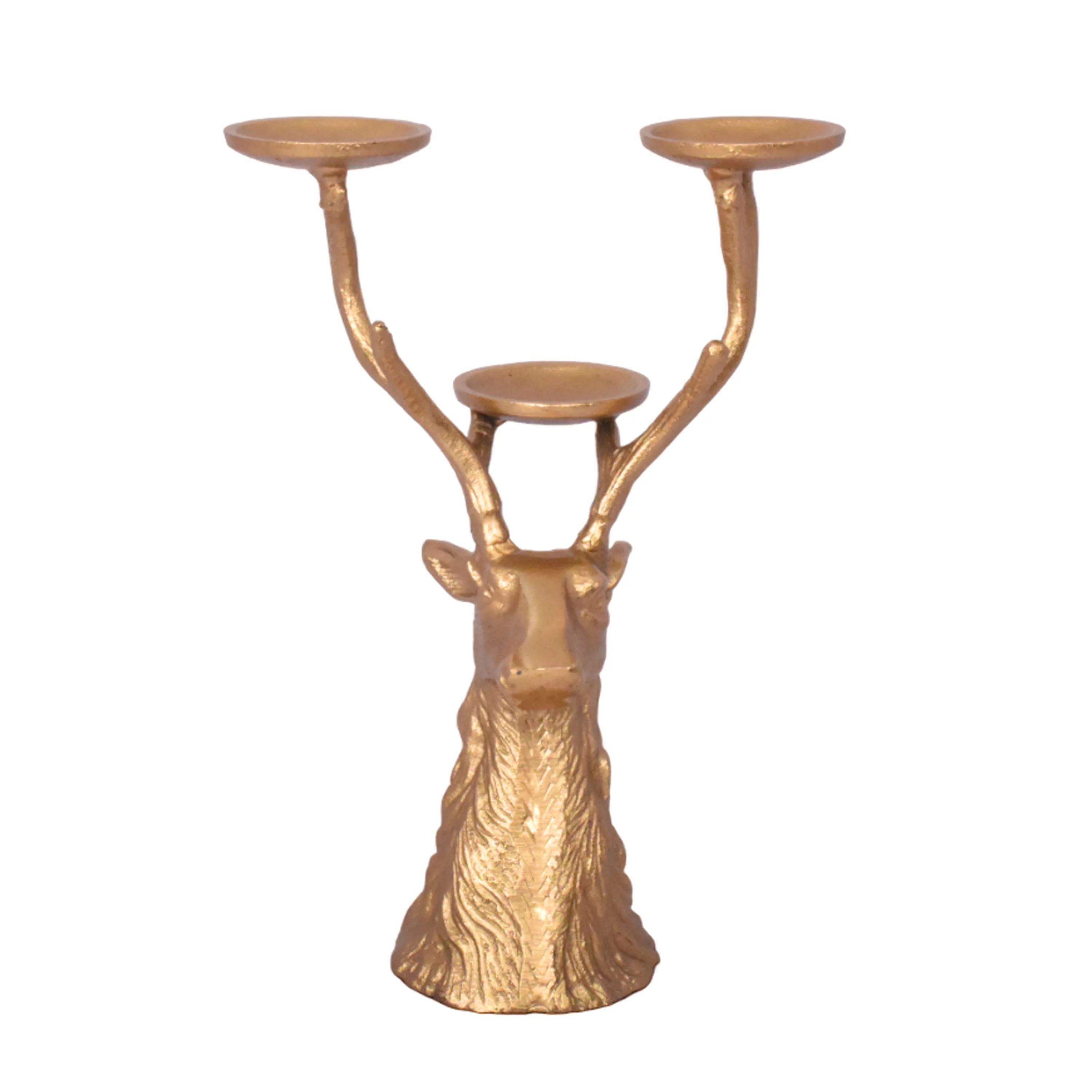 My Texas House Metal Casted Stag Pillar Candle Holder Gold Finish, 13 inch | Walmart (US)