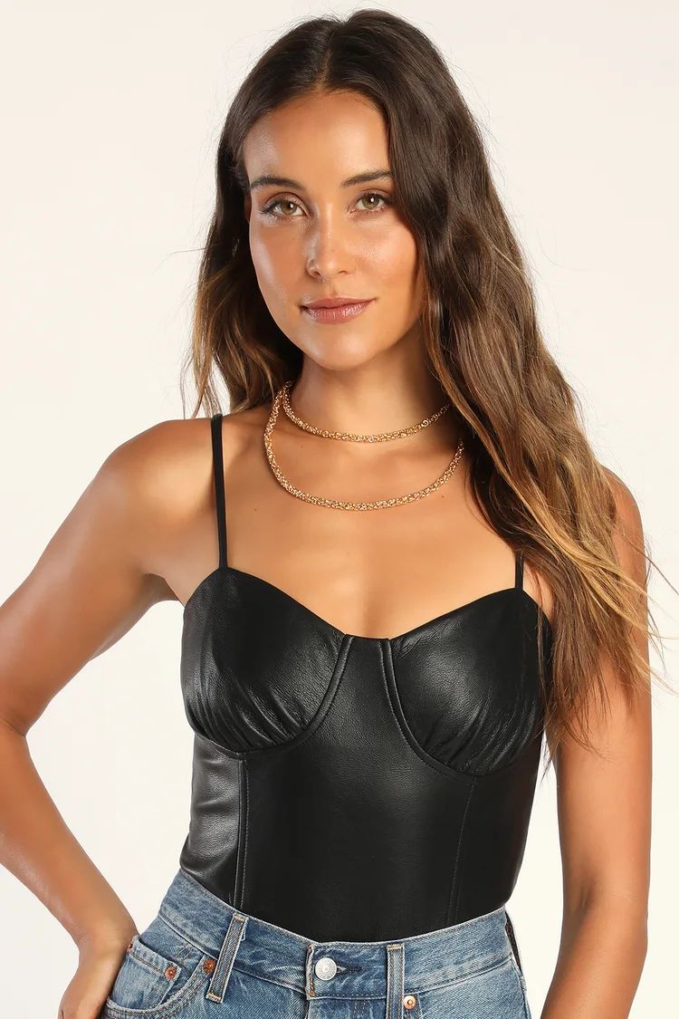 Brave Babe Black Vegan Leather Sleeveless Bustier Bodysuit | Lulus (US)