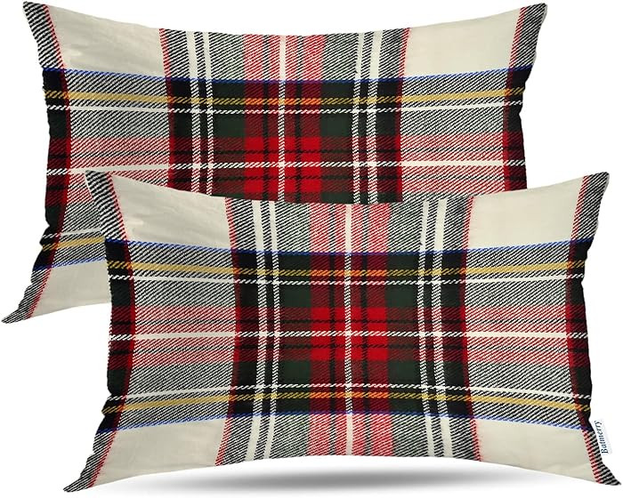 Batmerry Red White Plaid Decorative Pillow Covers, Colorful Scottish Tartan Plaid Double Sided Th... | Amazon (US)