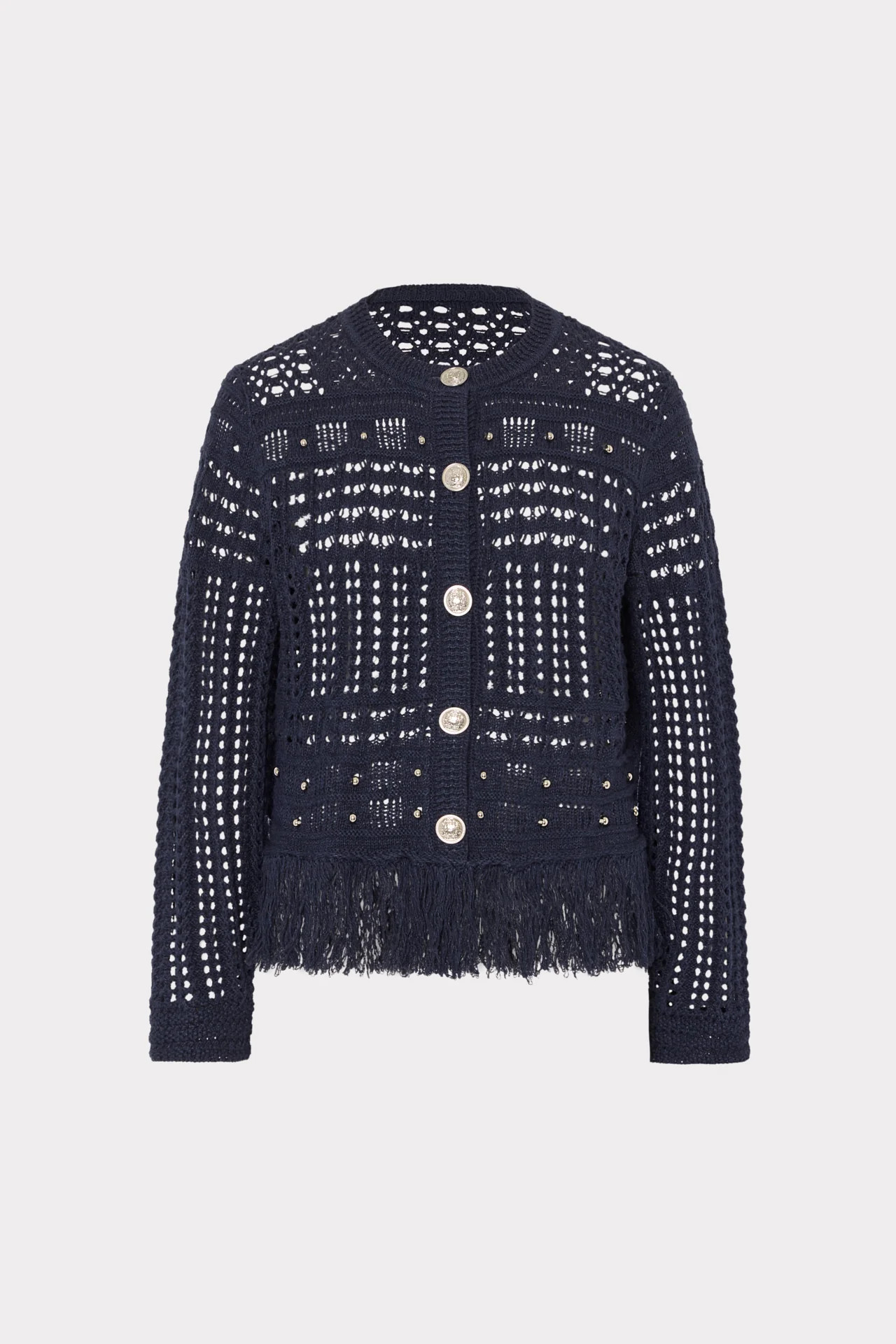 Beaded Fringe Crewneck Cardigan Jacket | MILLY