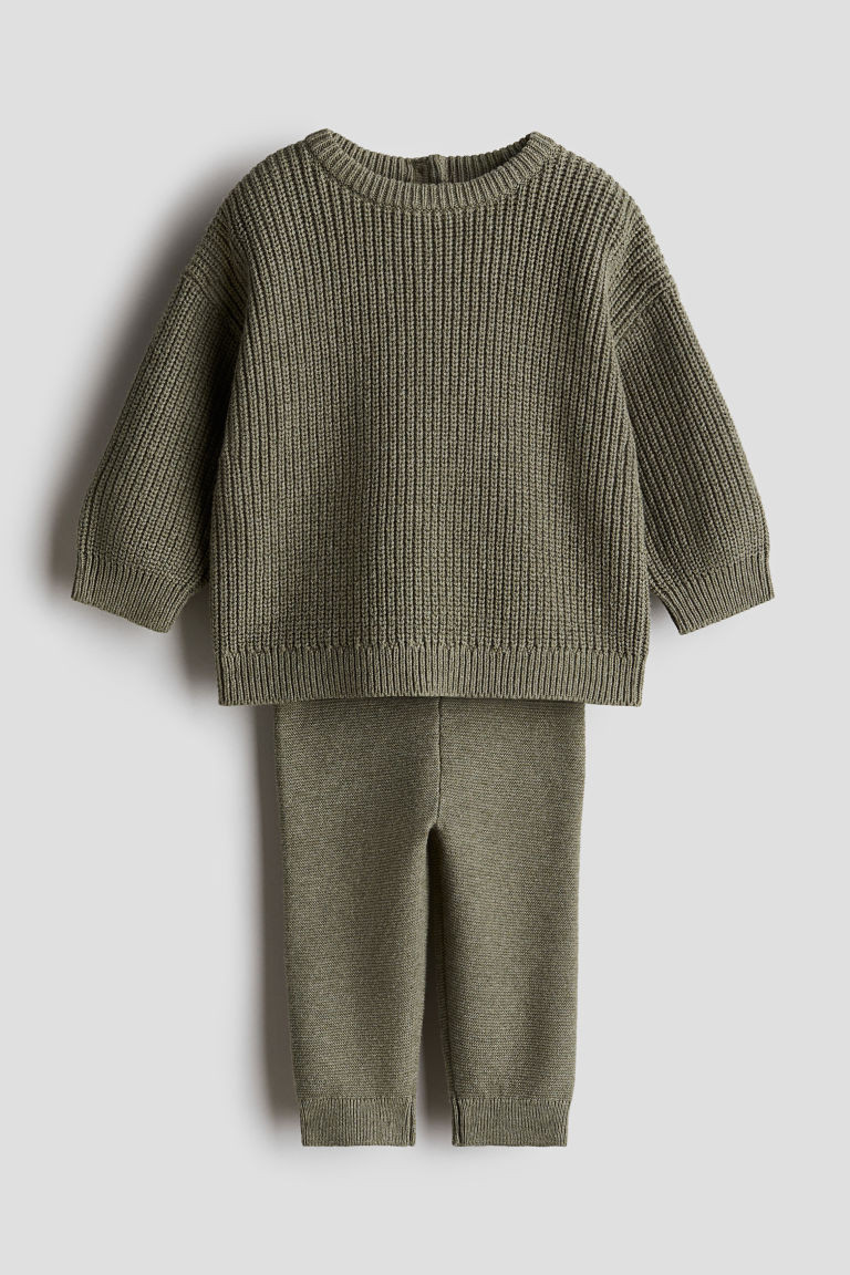 H & M - 2-piece Cotton Knit Set - Green | H&M (US + CA)