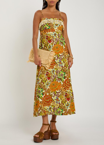 Lana floral-print fringed linen midi dress | Harvey Nichols