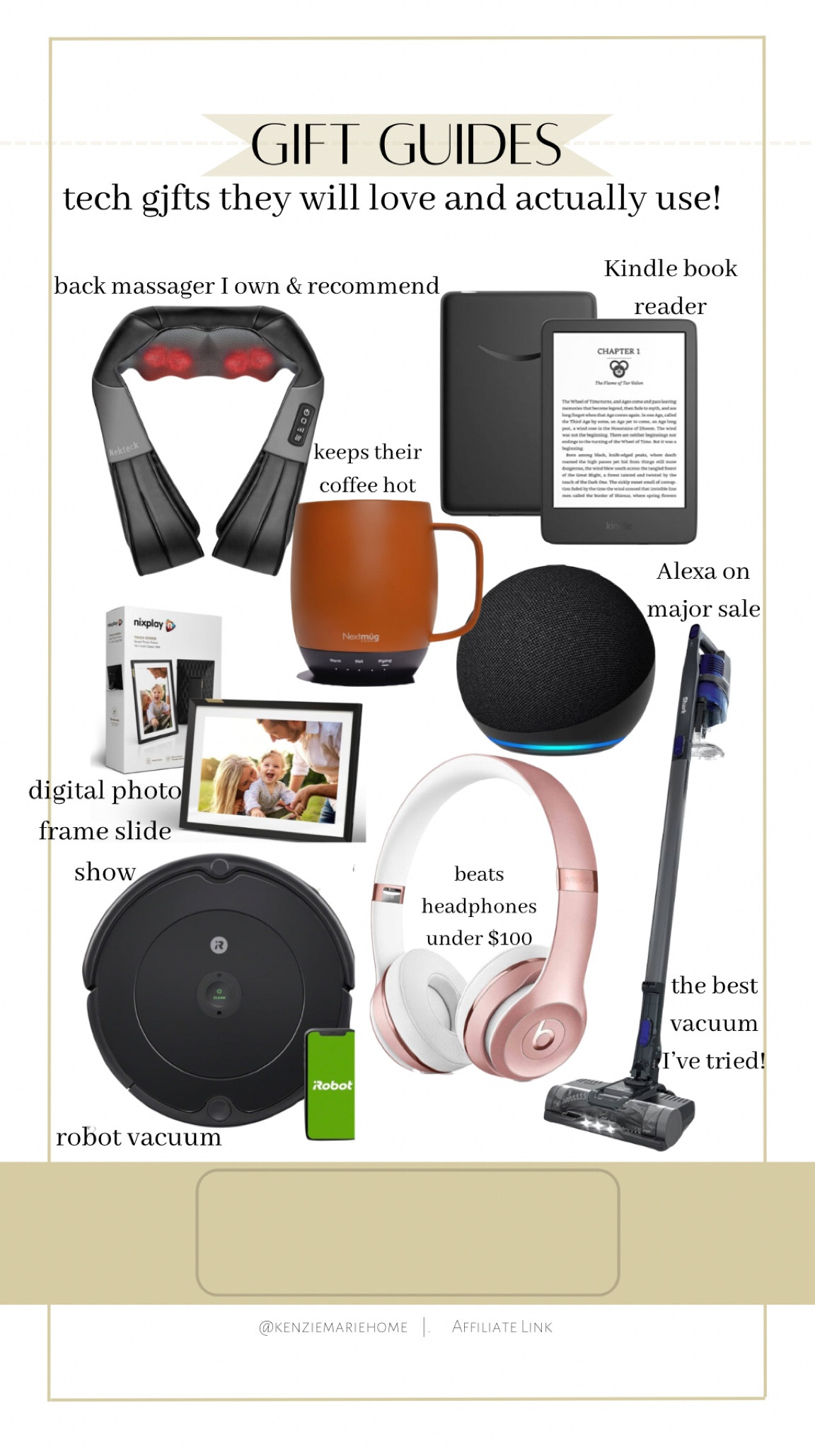Technology gadgets for gifts - coffee mug warmer, back massager, vacuums, kindle book, headphones, echo dot, digital photo frame! 

#LTKHoliday #LTKGiftGuide #LTKfamily
