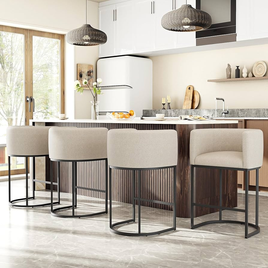 26" H Counter Height Bar Stools Set of 4, Modern Barrel Counter Stools with Backrest and Arms, Li... | Amazon (US)