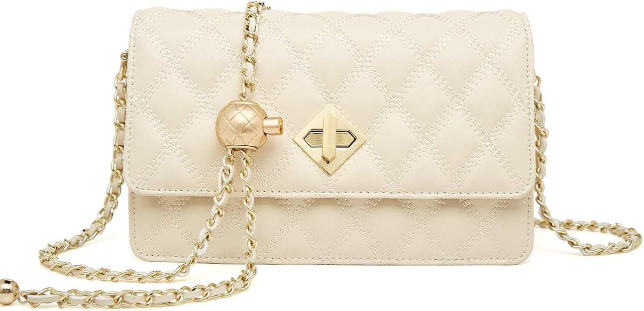 LAORENTOU Cowhide Shoulder Bag for Women Leather Small Satchel Crossbody Bag Quilted Purses With ... | Amazon (US)